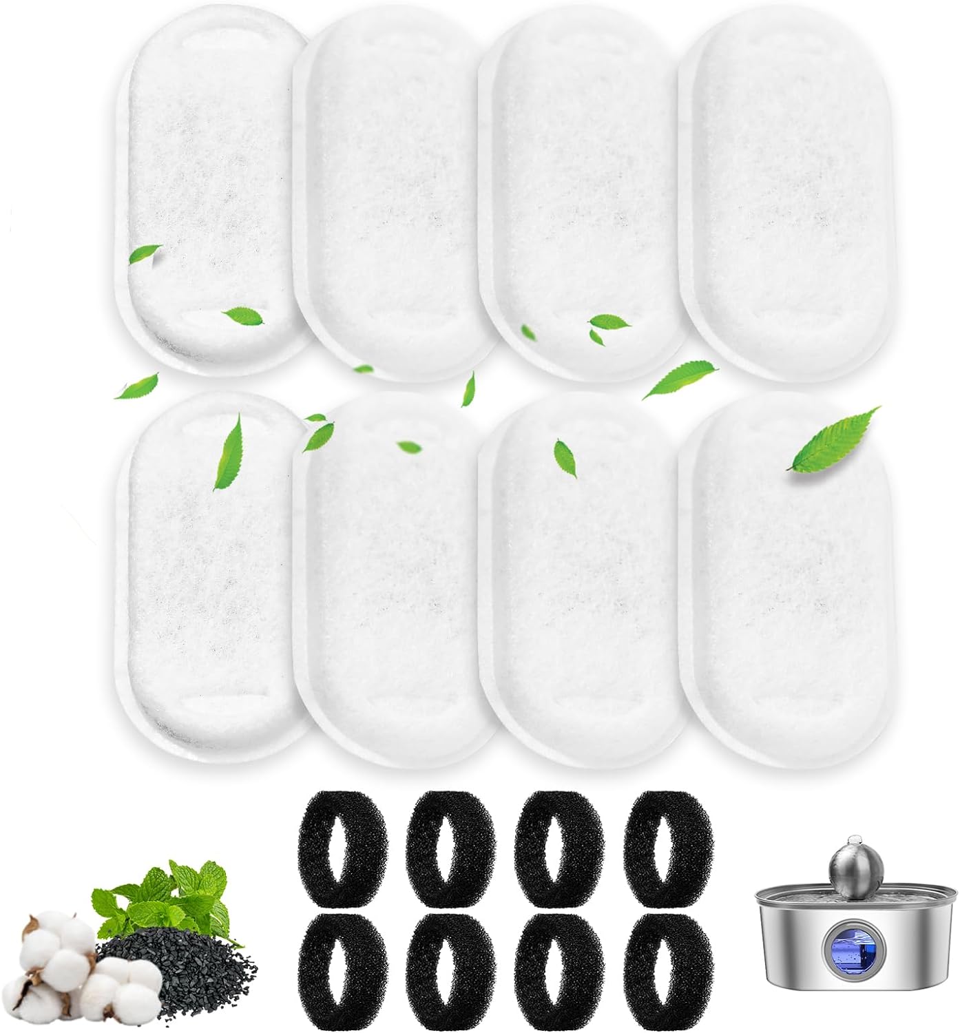 Cat Water Fountain Filters, 24 Pack Cat Fountain Replacement Filters for Stainless Steel 108 oz/3.2L& 67oz/2L adjustable Water Flow Pet Water Fountain,Dog Water Fountain Filters（12 Filters& 12 Sponges)